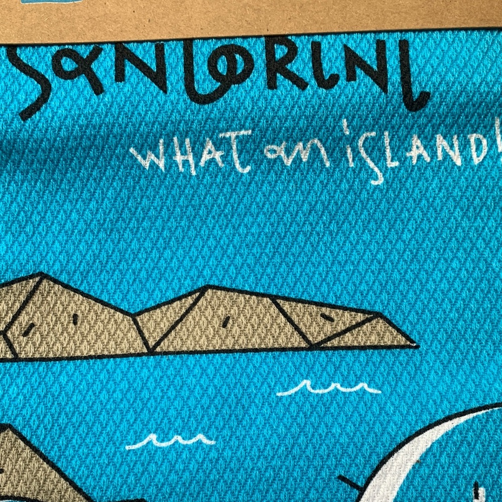 NEW- Santorini Tea Towel with Blue and Orange Design - Picture 4 of 5